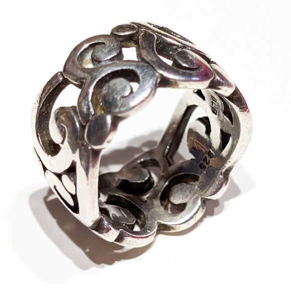 Heavy ornate art nouveau openwork band ring sterling Size 6 - Picture 1 of 6